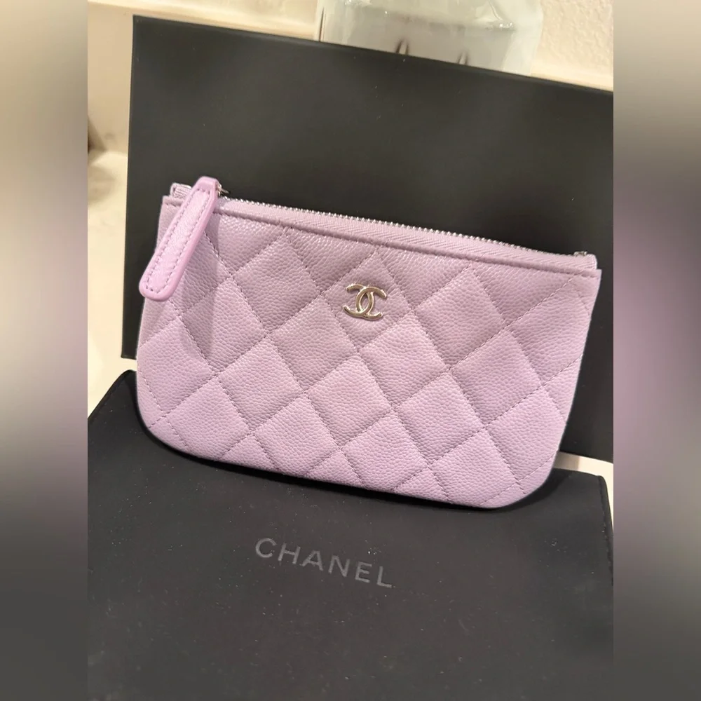 Ultra RARE! New CHANEL 24P Caviar Leather Lavender Mini O-Case Silver Hardware